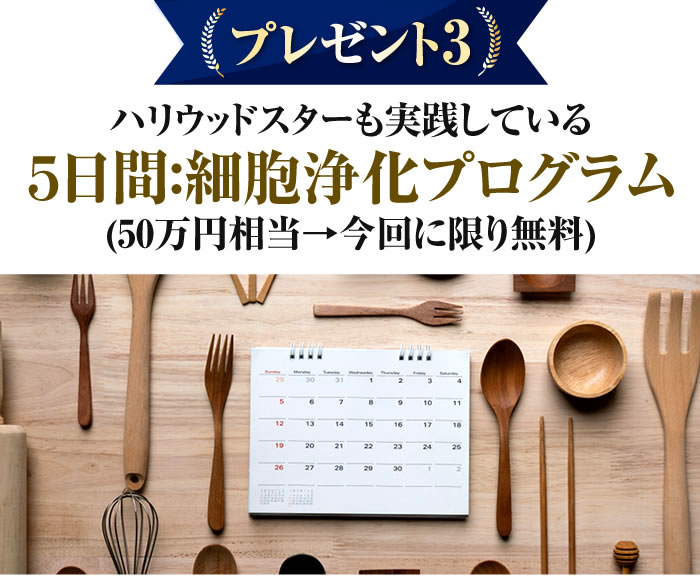 ハリウッドスターも実践している５日間：細胞浄化プログラム(50万円相当→今回に限り無料)